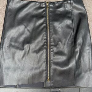 Black Leather Skirt with Gold Zipper
